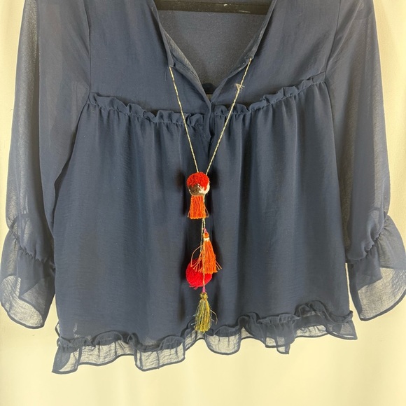 Misa Los Angeles Navy Blouse with Colorful Tassels - Picture 6 of 14